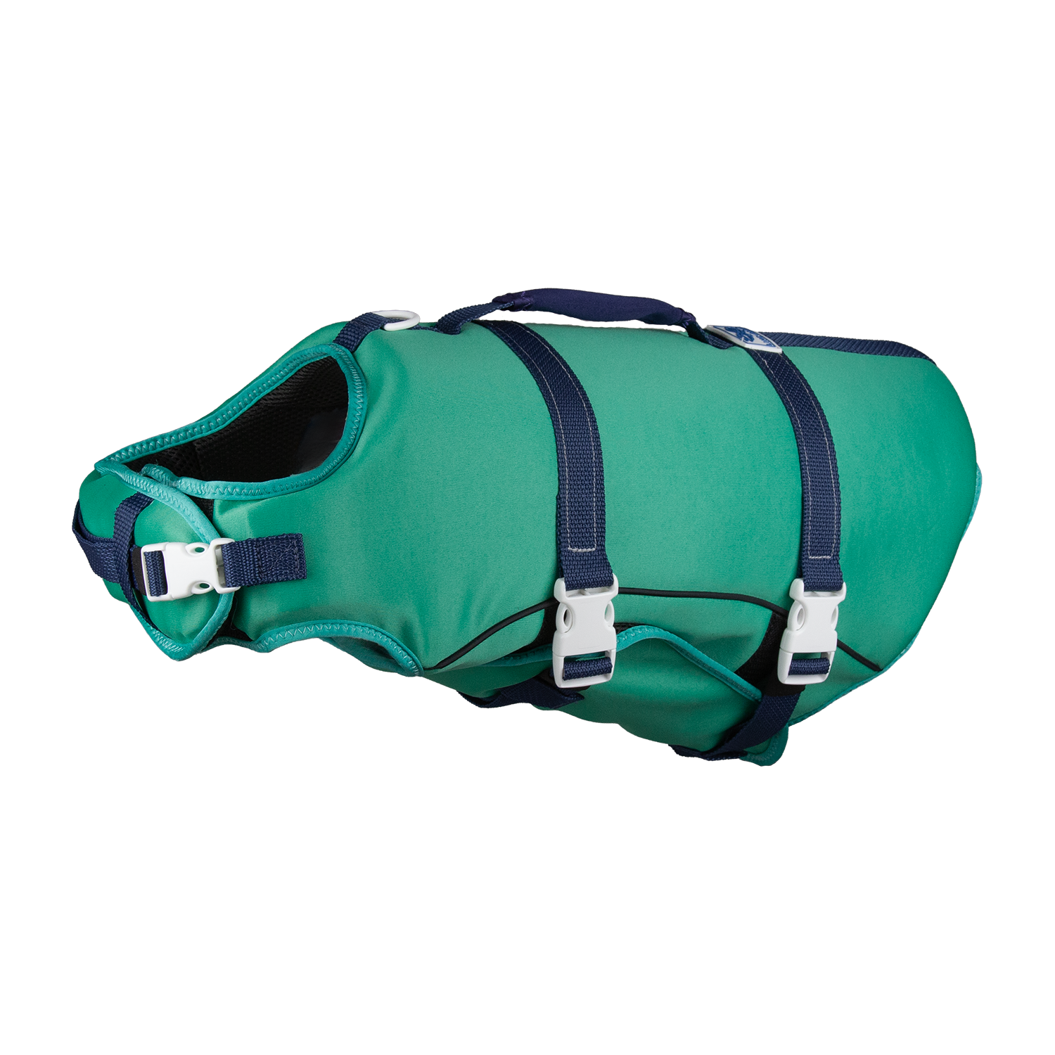 Green dog coastal life jacket for boaters beach and pool