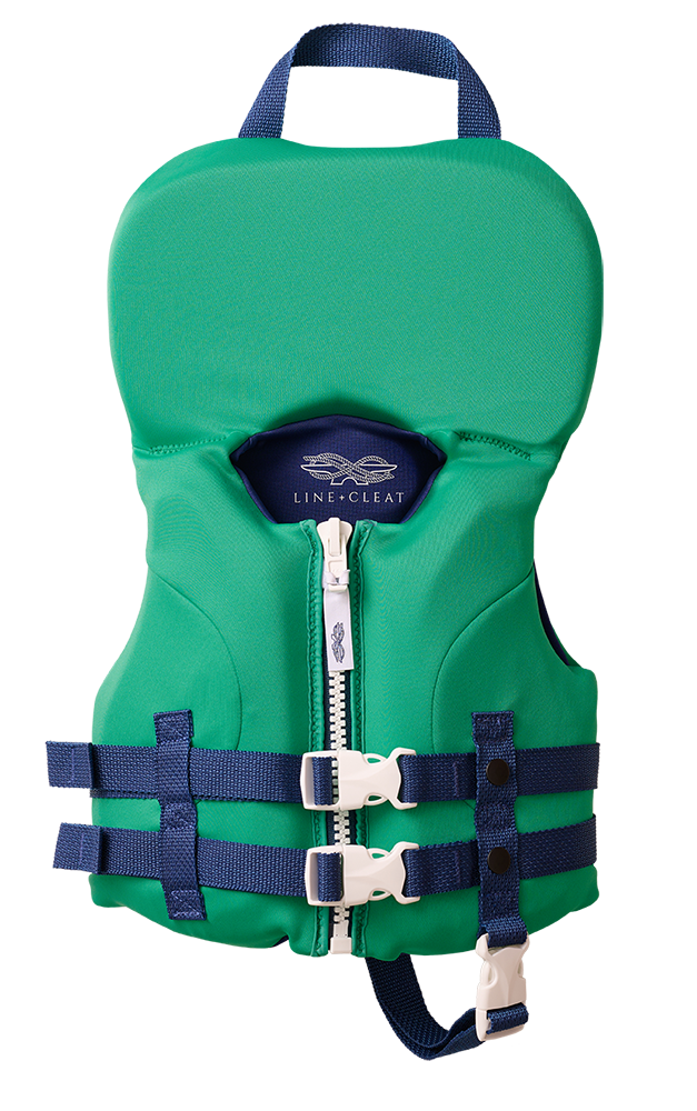 Line + Cleat United States Coast Guard Approved Stylish Children's Life Jacket Life Vest PFD Infant 0-30 lbs Green for kids and toddlers