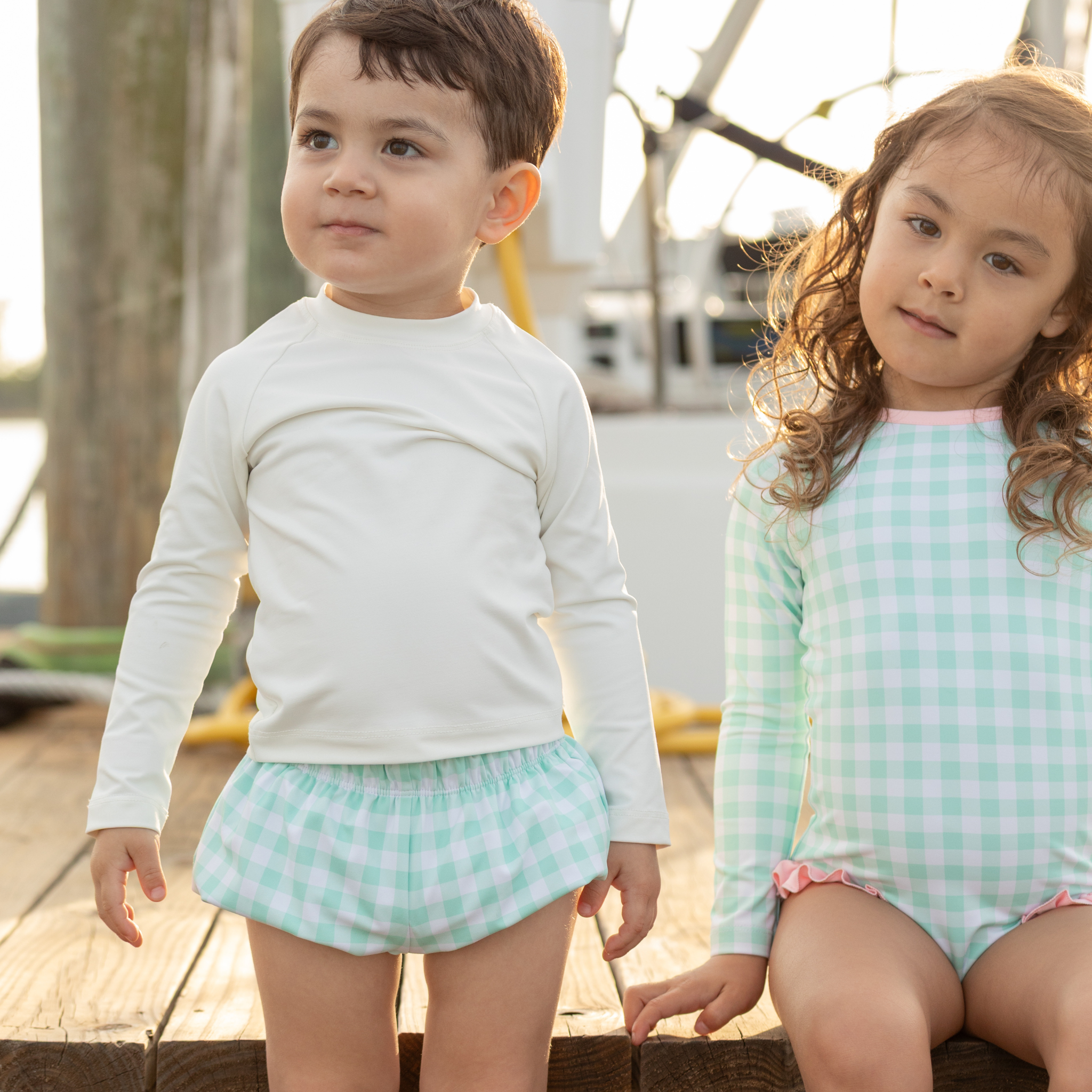 Swim Shorties in Harbour Breeze Gingham