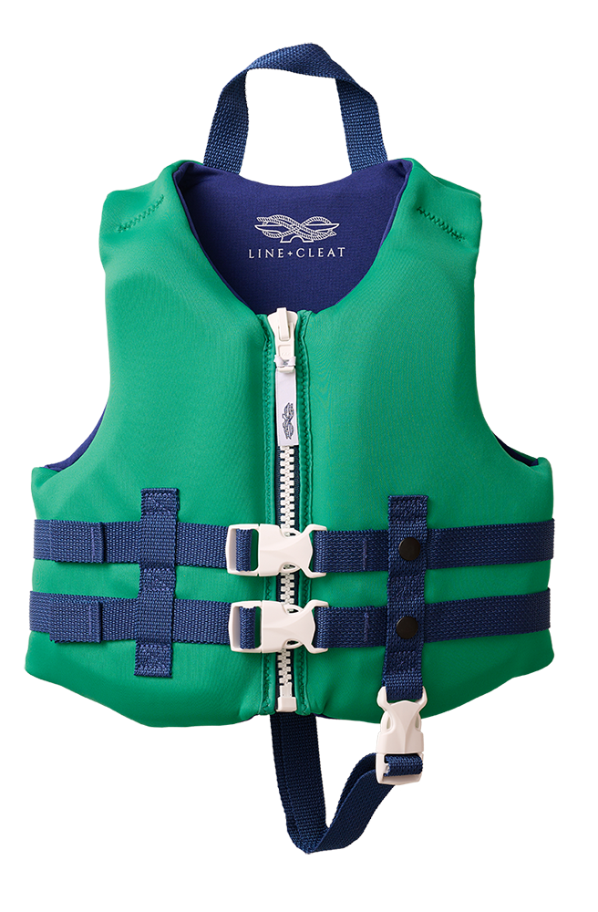 Line + Cleat United States Coast Guard Approved Stylish Children's Life Jacket PFD life vest Child 30-50 lbs Green toddlers kids