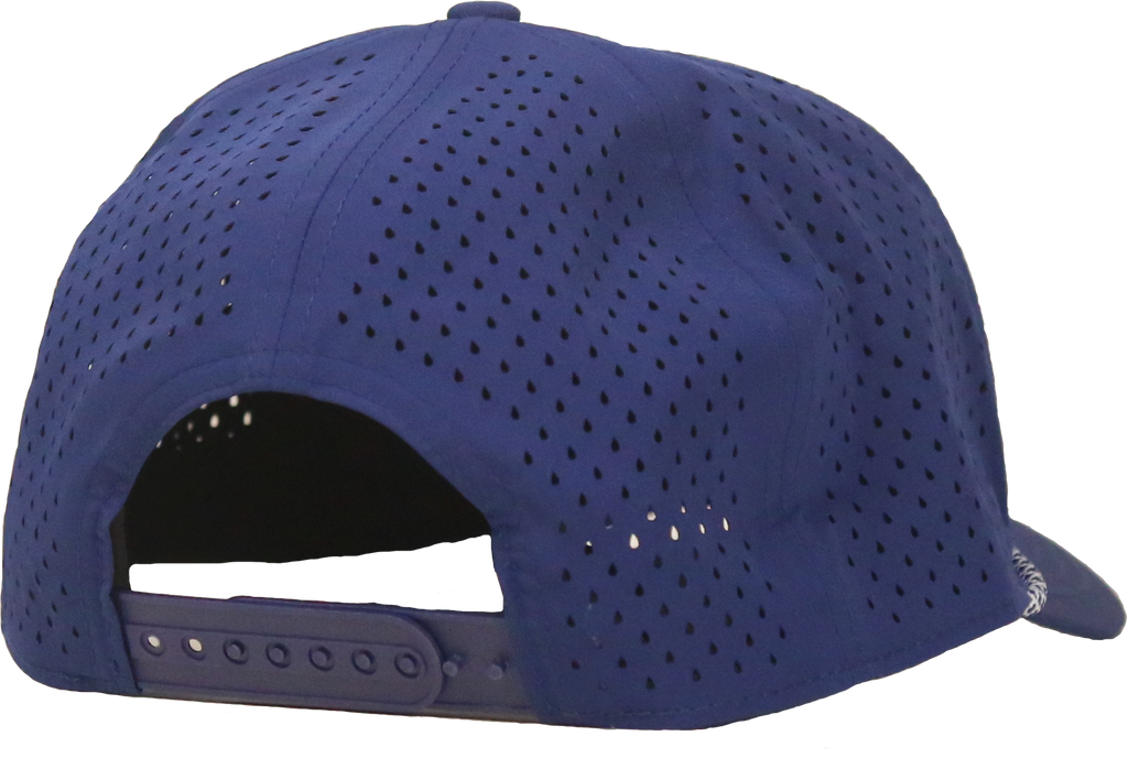 Navy rope hat with yacht club logo red, white, and blue. Nautical, performance, golf hat.